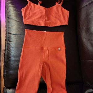 Athleta X Alicia Keys Women's Orange Ribbed Pants and Crop Top Set